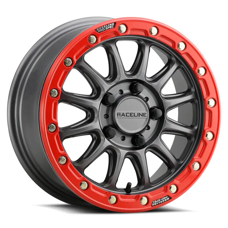 Raceline A14gr Gunmetal/Red Alpha 5 Lug Beadlock & Maxxis Liberty Performance Off Road Wheel & Tire Kit 4
