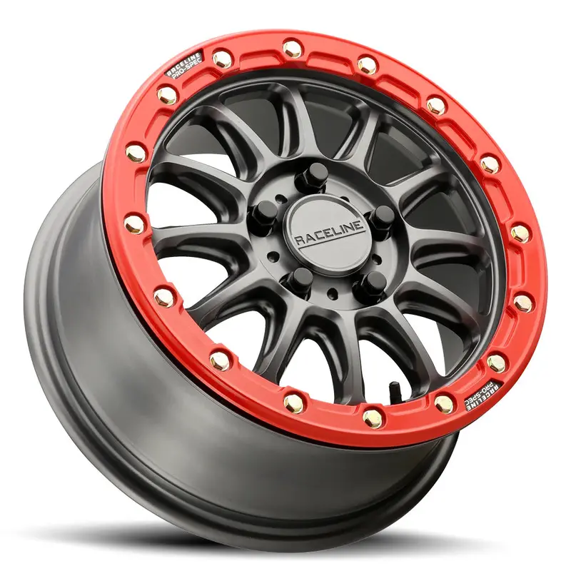 Raceline A14gr Gunmetal/Red Alpha 5 Lug Beadlock & Maxxis Liberty Performance Off Road Wheel & Tire Kit 5