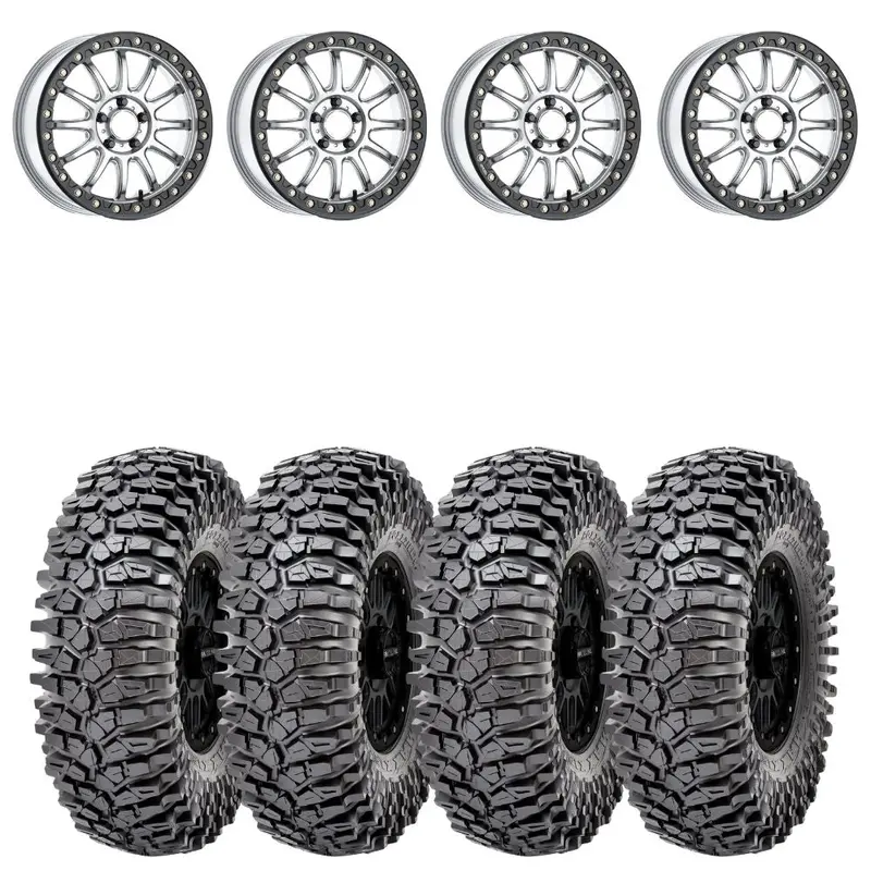 Raceline A14sb Alpha Silver/Black Beadlock & Maxxis Roxxzilla Radial Wheel & Tire Kit 1