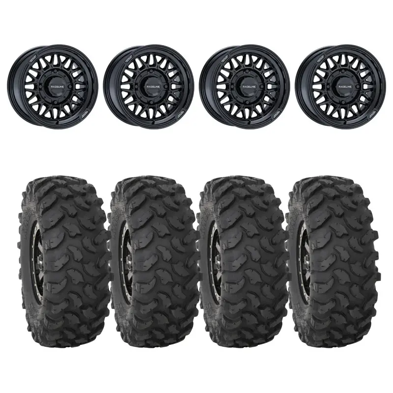 Raceline Gloss Black A13gb Omega & System 3 Xtr370 Offroad Wheel & Tire Kit 1