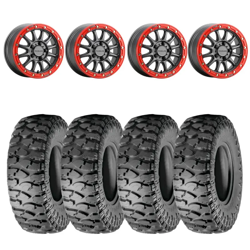 Raceline Gunmetal/Red A14gr Alpha 5 Lug Beadlock & Atturo Trail Blade Boss Wheel & Tire Kit 1