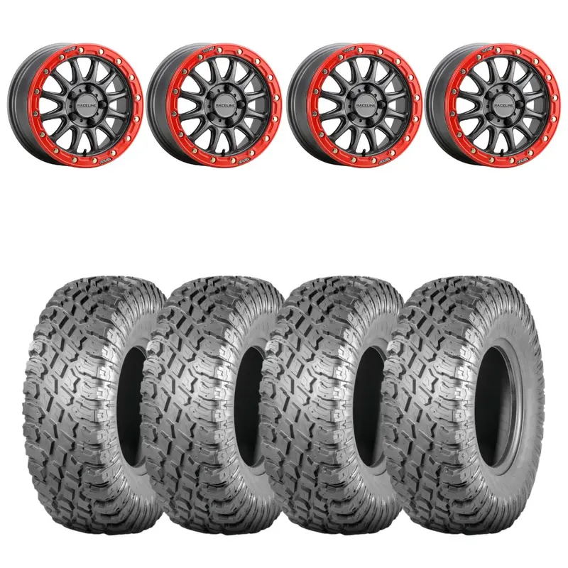 Raceline Gunmetal/Red A14gr Alpha 5 Lug Beadlock & Atturo Trail Blade X/T Wheel & Tire Kit 1