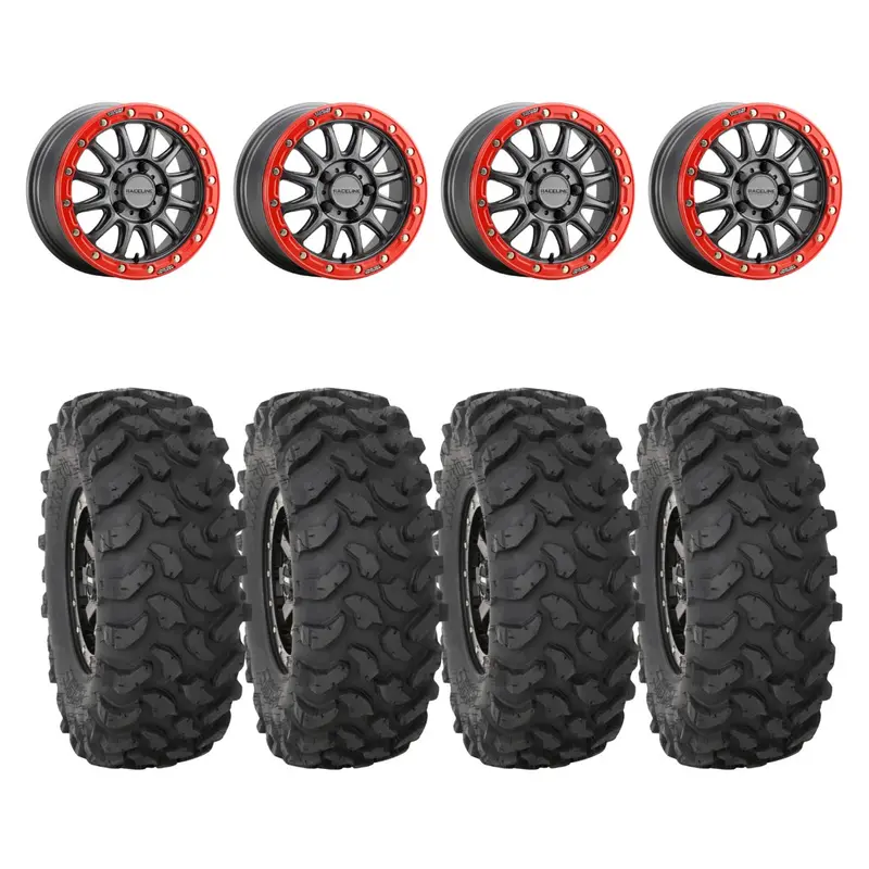 Raceline Gunmetal/Red A14gr Alpha Beadlock 5 Lug & System 3 Xtr370 Offroad Wheel & Tire Kit 1