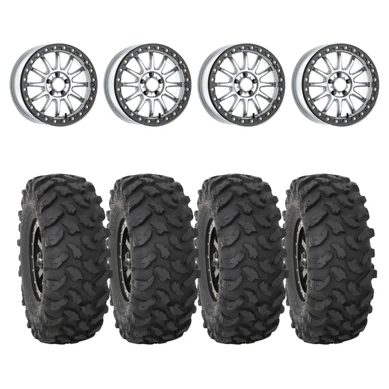 Raceline Silver/Black A14sb Alpha Beadlock & System 3 Xtr370 Offroad Wheel & Tire Kit 1