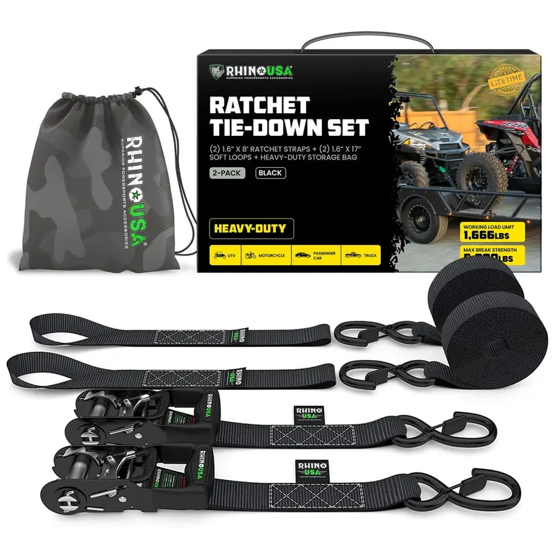 Rhino Usa 1.6" X 8' Hd Ratchet 2-Pack Tie-Down Set 1