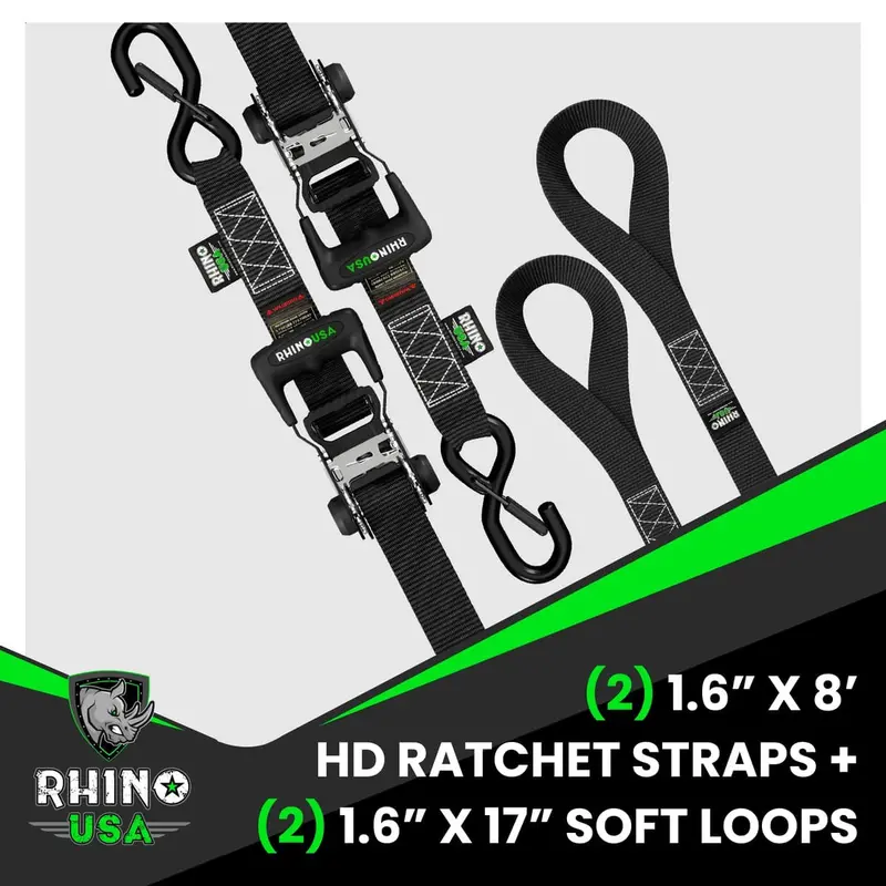 Rhino Usa 1.6" X 8' Hd Ratchet 2-Pack Tie-Down Set 2
