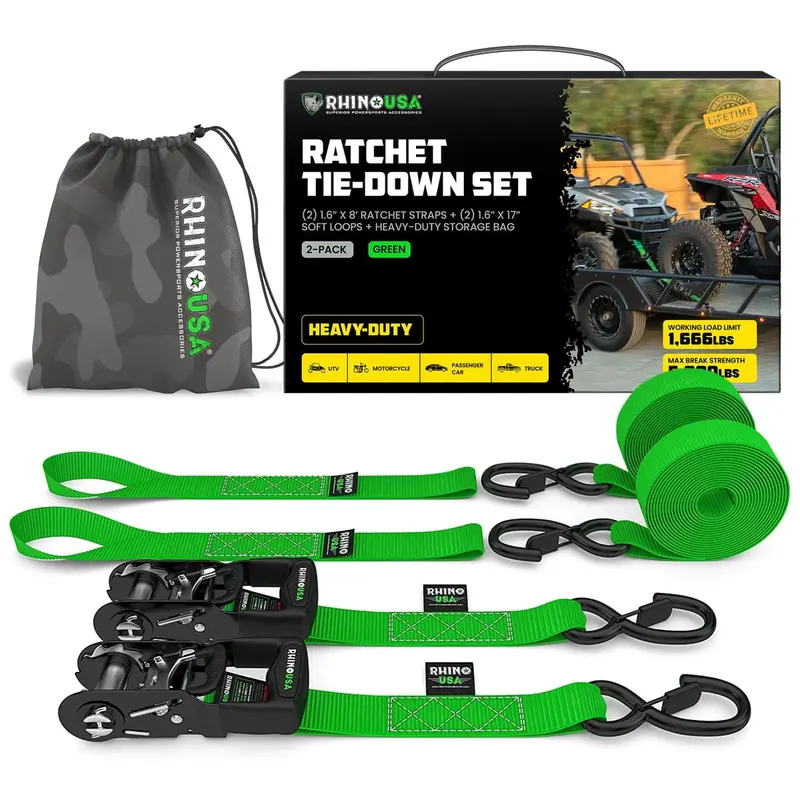 Rhino Usa 1.6" X 8' Hd Ratchet 2-Pack Tie-Down Set 2