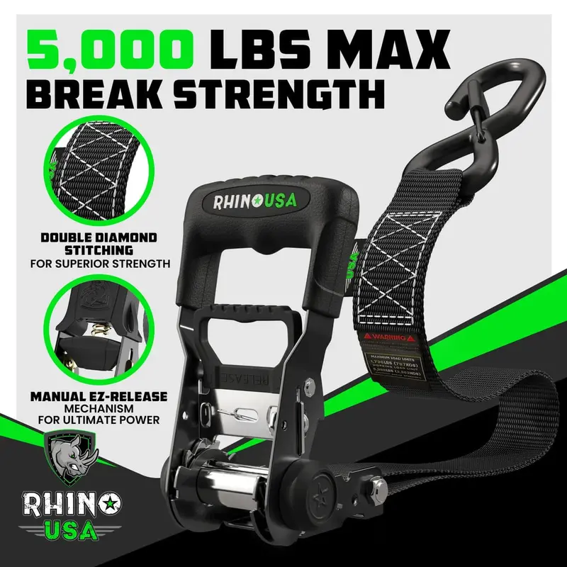 Rhino Usa 1.6" X 8' Hd Ratchet 2-Pack Tie-Down Set 3