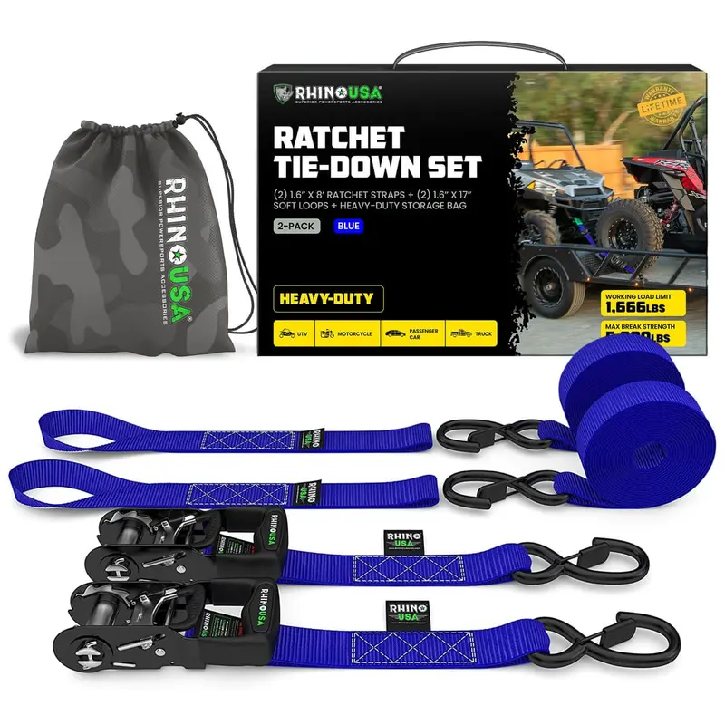 Rhino Usa 1.6" X 8' Hd Ratchet 2-Pack Tie-Down Set 3