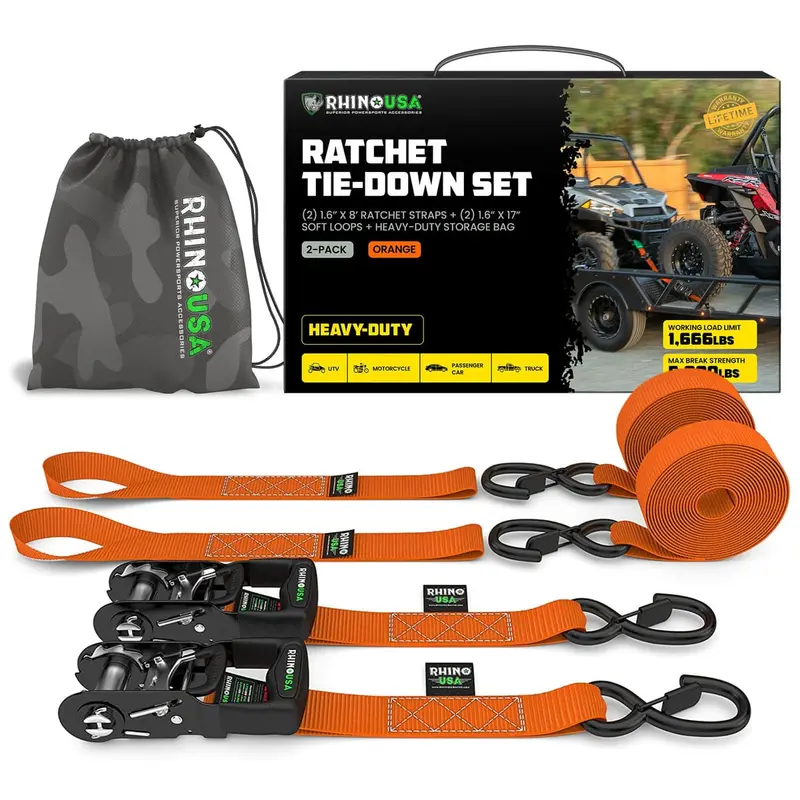 Rhino Usa 1.6" X 8' Hd Ratchet 2-Pack Tie-Down Set 4