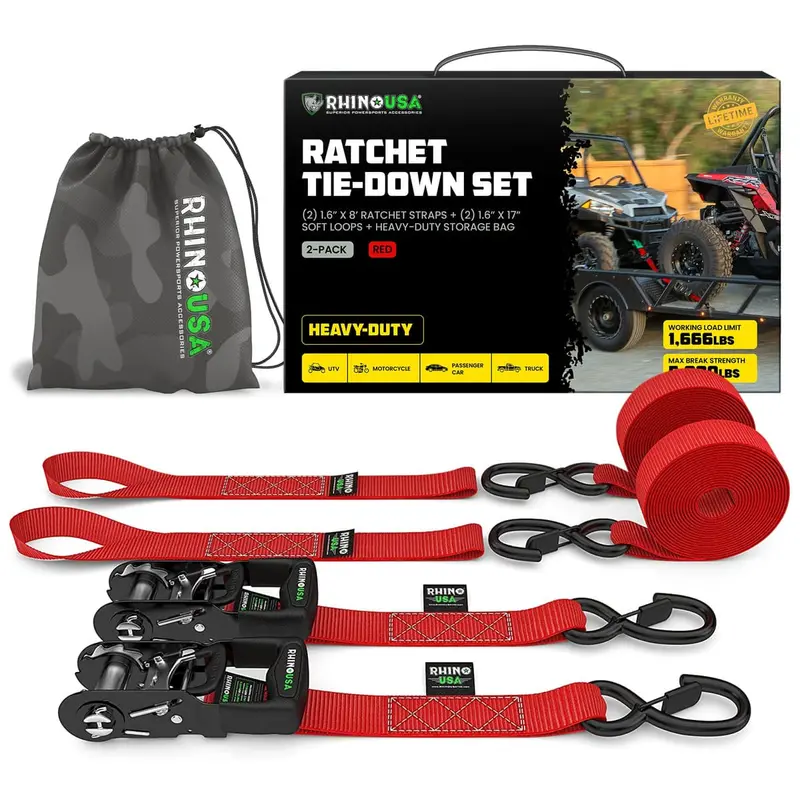 Rhino Usa 1.6" X 8' Hd Ratchet 2-Pack Tie-Down Set 5