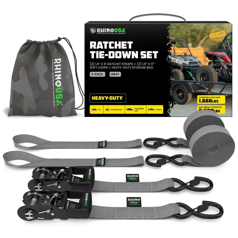 Rhino Usa 1.6" X 8' Hd Ratchet 2-Pack Tie-Down Set 6