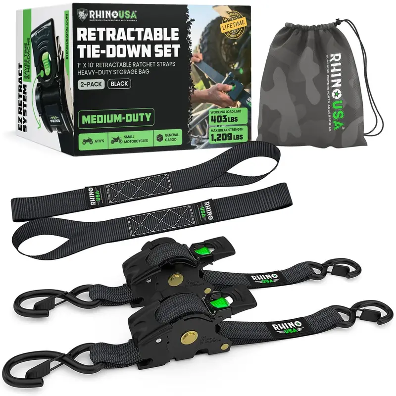 Rhino Usa 1" X 10' Retractable Ratchet Straps 1