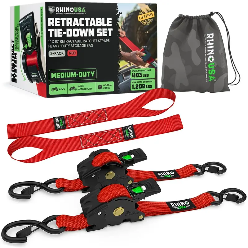 Rhino Usa 1" X 10' Retractable Ratchet Straps 10