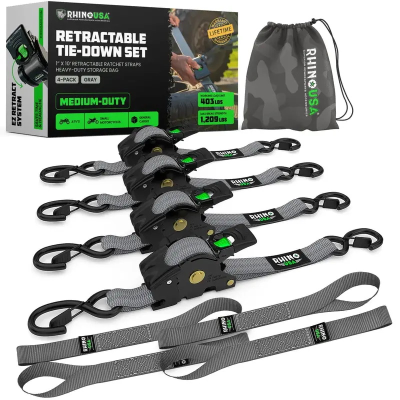 Rhino Usa 1" X 10' Retractable Ratchet Straps 10