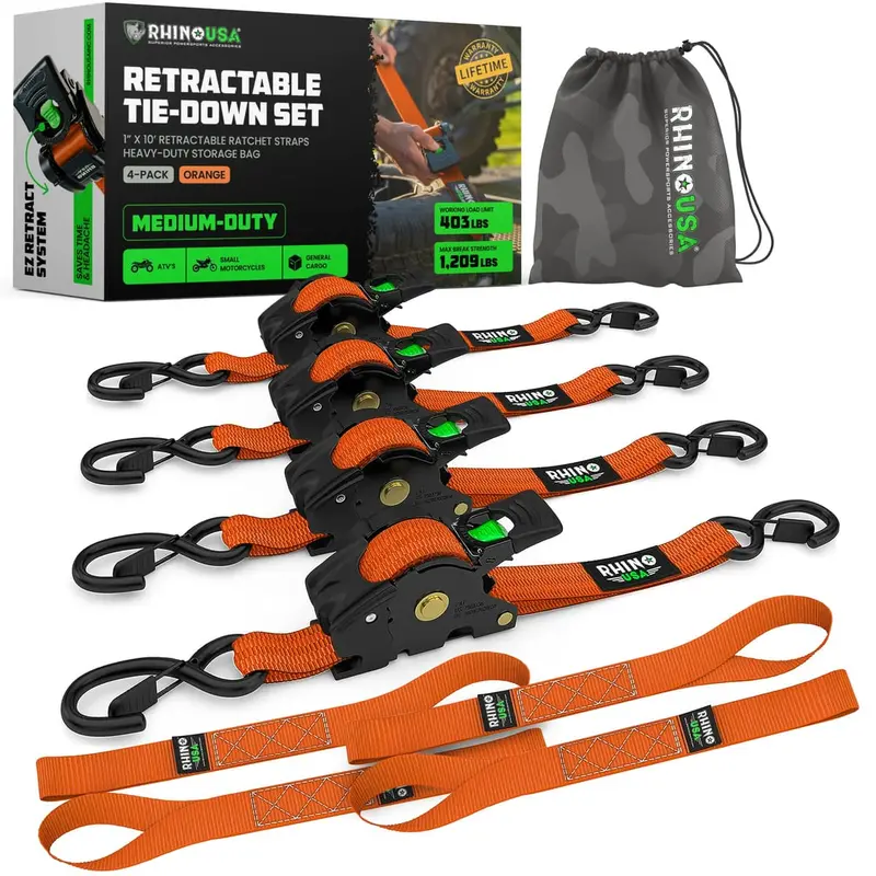 Rhino Usa 1" X 10' Retractable Ratchet Straps 12