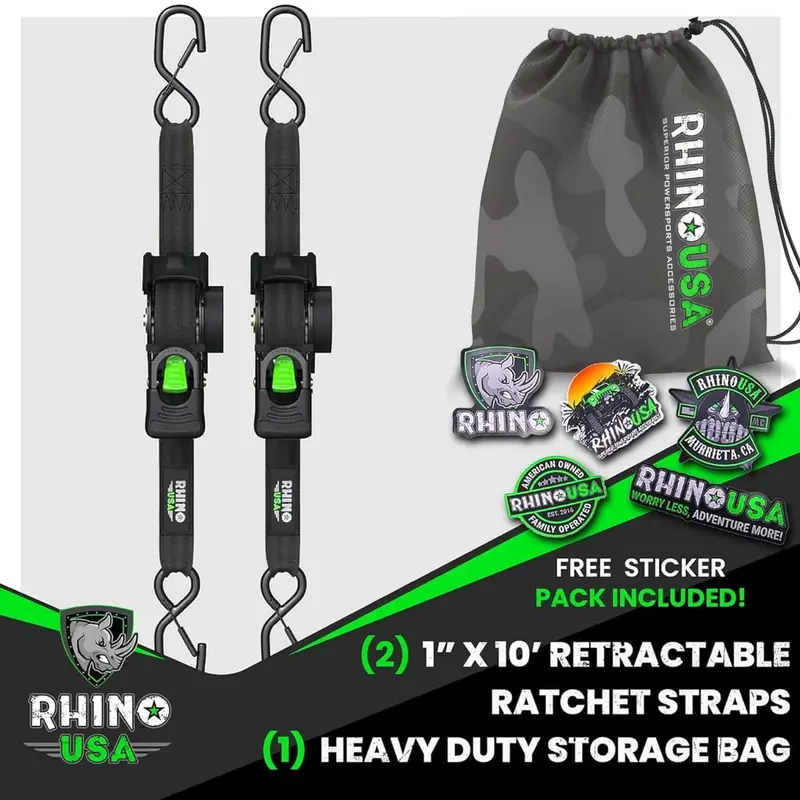 Rhino Usa 1" X 10' Retractable Ratchet Straps 2