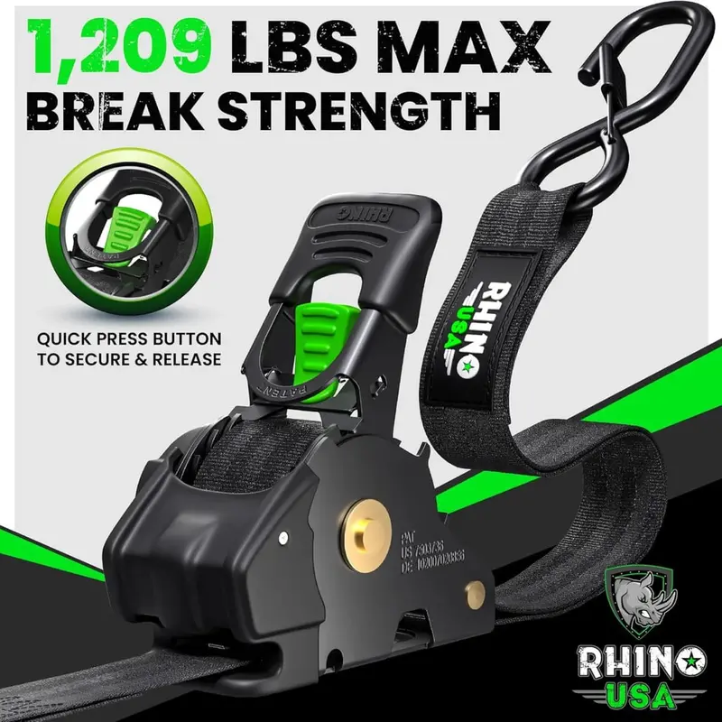 Rhino Usa 1" X 10' Retractable Ratchet Straps 3