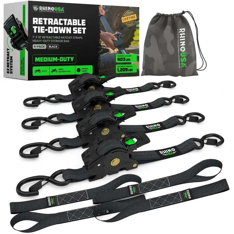 Rhino Usa 1" X 10' Retractable Ratchet Straps 7