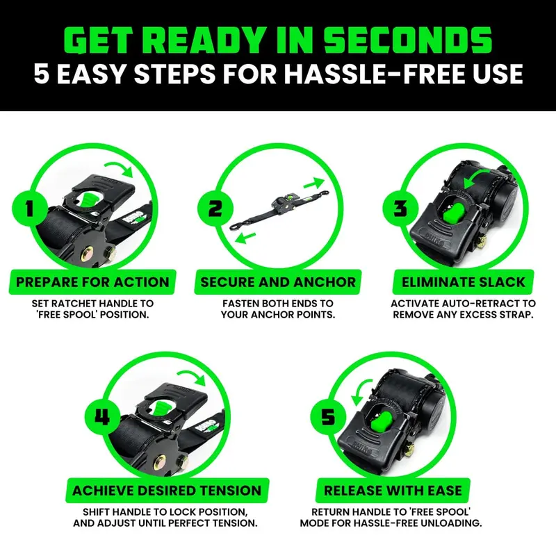 Rhino Usa 1" X 10' Retractable Ratchet Straps 8
