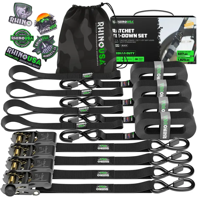 Rhino Usa 1" X 15' 4-Pack Ratchet Tie-Down Set 1