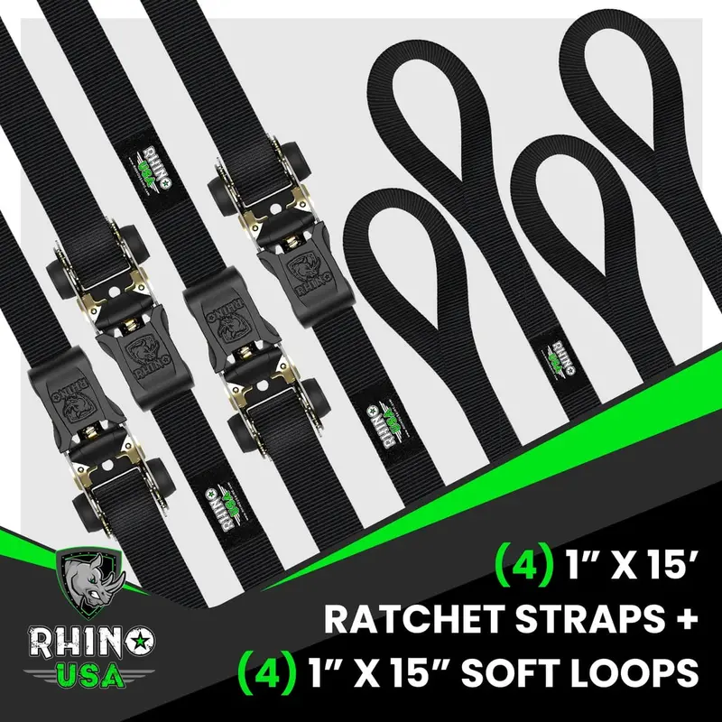 Rhino Usa 1" X 15' 4-Pack Ratchet Tie-Down Set 2