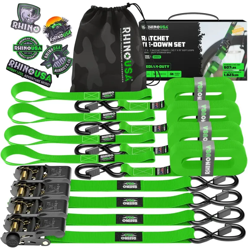 Rhino Usa 1" X 15' 4-Pack Ratchet Tie-Down Set 2