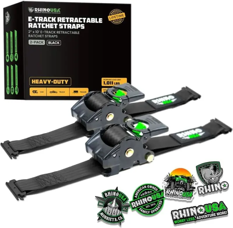 Rhino Usa 2" X 10' Retractable E-Track Ratchet Straps 1