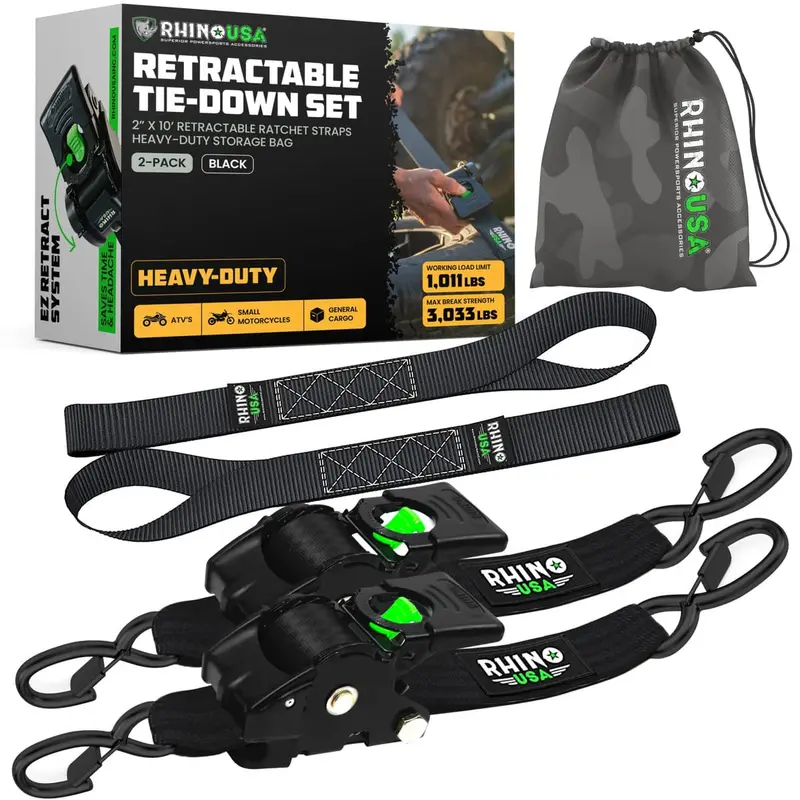 Rhino Usa 2" X 10' Retractable Ratchet Straps 1