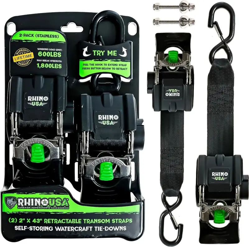 Rhino Usa 2" X 43" Retractable Transom 2-Pack Tie-Down Straps 1
