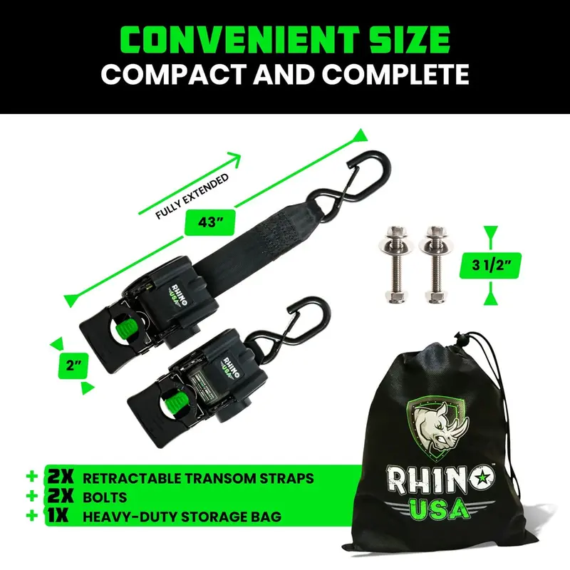 Rhino Usa 2" X 43" Retractable Transom 2-Pack Tie-Down Straps 2