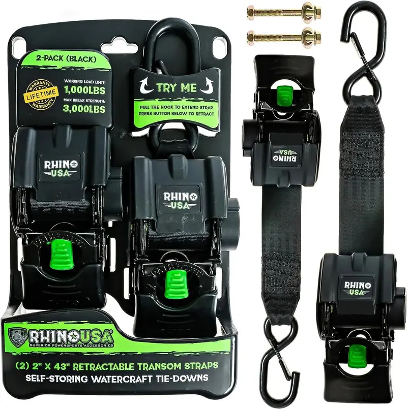 Rhino Usa 2" X 43" Retractable Transom 2-Pack Tie-Down Straps 2