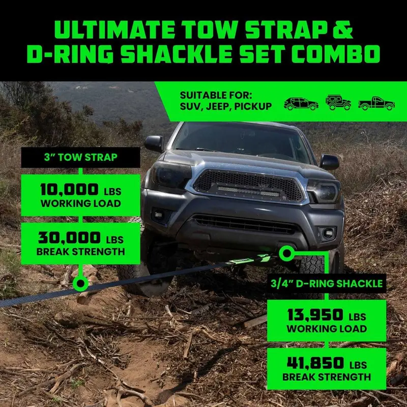 Rhino Usa 20' Tow Strap & D-Ring Shackle Set Combo 2