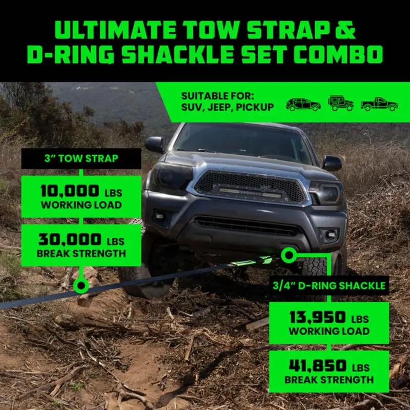 Rhino Usa 30' Tow Strap & D-Ring Shackle Set Combo 2