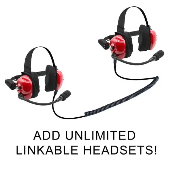 Rugged Radios H80 Track Talk Linkable Intercom Headsets - 2 Person (Red-Flex Boom) 1