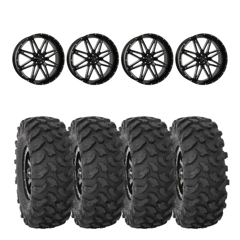 System 3 Gloss Black/Milled St-7 & System 3 Offroad Xtr370 Wheel & Tire Kit 1