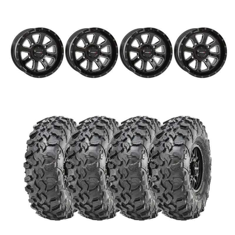 System 3 Gloss Black St-4 & Maxxis Radial Carnivore Wheel & Tire Kit 1