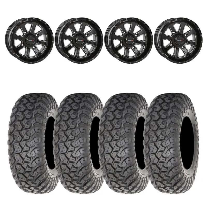 System 3 Gloss Black St-4 & System 3 Radial Rt320 Tires Wheel & Tire Kit 1