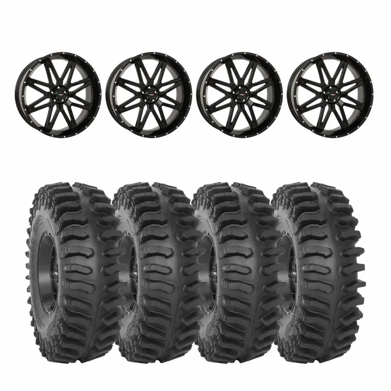 System 3 Gloss Black St-7 & System 3 Extreme Trail Radial Xt400 Wheel & Tire Kit 1