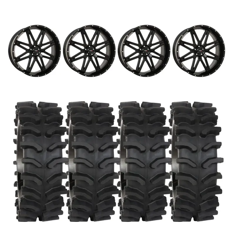 System 3 Gloss Black St-7 & System 3 Xt400w Xtreme Mud Wheel & Tire Kit 1