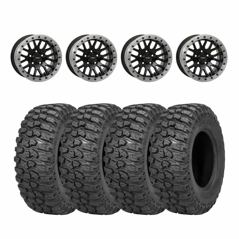 System 3 Gloss Black W/ Matte Brushed Ring Sb-9 Beadlock & Sedona Trail Saw Wheel & Tire Kit 1