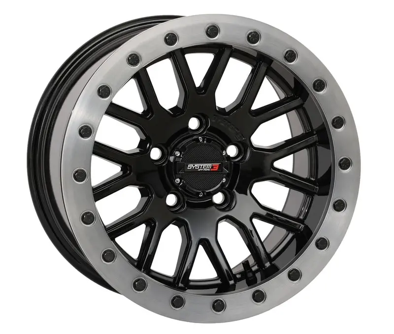 System 3 Gloss Black W/ Matte Brushed Ring Sb-9 Beadlock & Sedona Trail Saw Wheel & Tire Kit 4