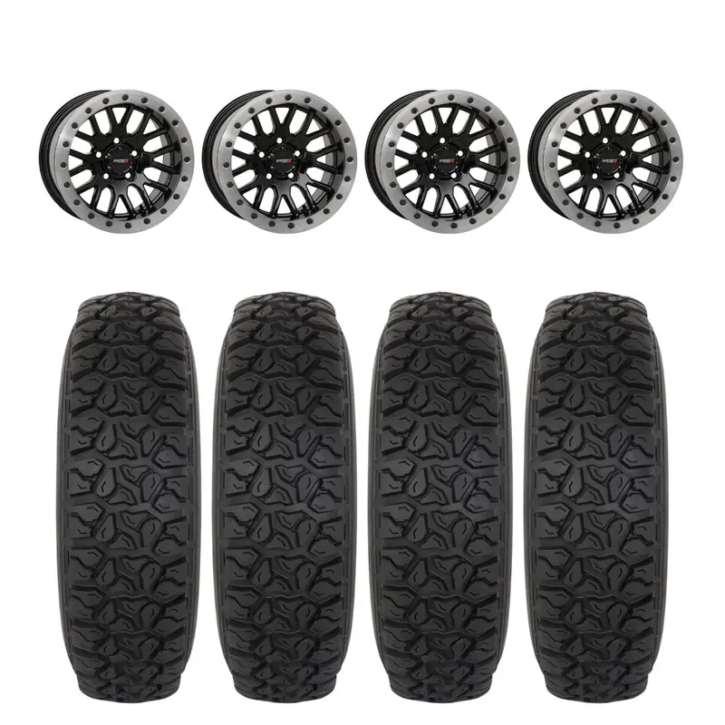System 3 Gloss Black W/Matte Brushed Ring Sb-9 Beadlock & System 3 Dx440 Offroad Wheel & Tire Kit 1