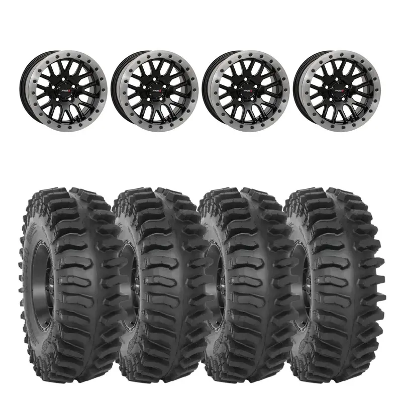 System 3 Gloss Black W/Matte Brushed Ring Sb-9 Beadlock & System 3 Extreme Trail Radial Xt400 Wheel & Tire Kit 1