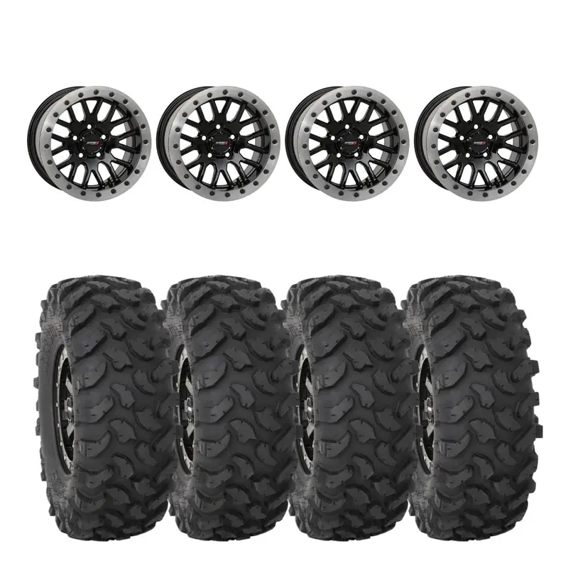 System 3 Gloss Black W/ Matte Brushed Ring Sb-9 Beadlock & System 3 Offroad Xtr370 Wheel & Tire Kit 1