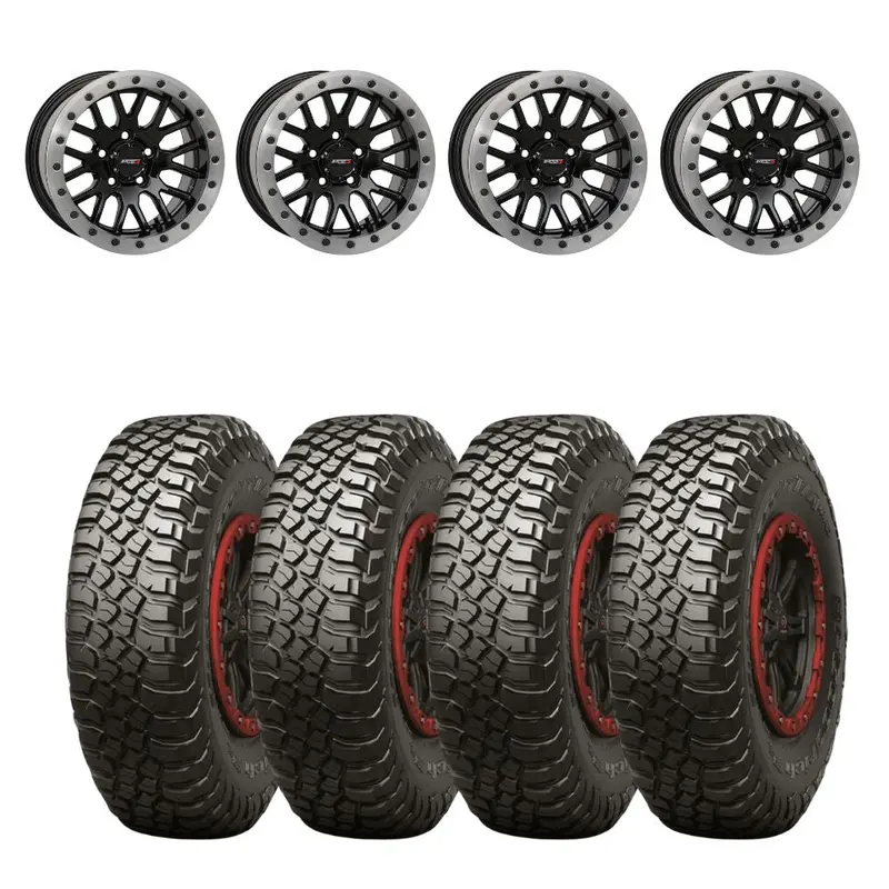 System 3 Gloss Black With Matte Brushed Ring Sb-9 Beadlock & Bfgoodrich Mud-Terrain T/A Km3 Wheel & Tire Kit 1