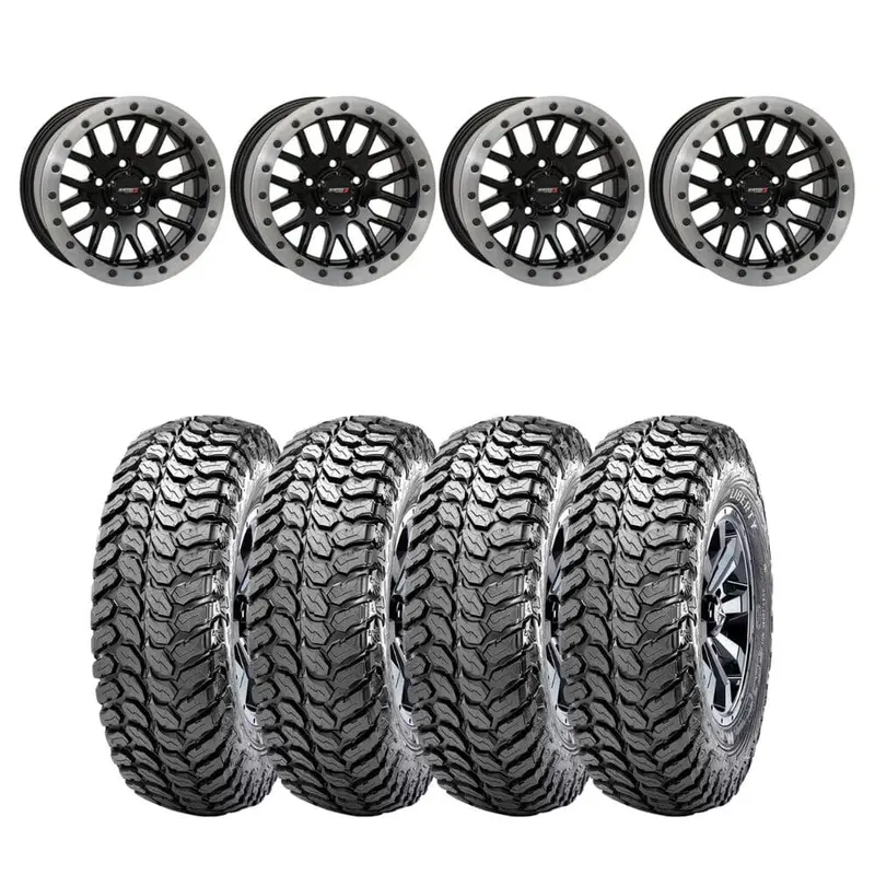 System 3 Gloss Black With Matte Brushed Ring Sb-9 Beadlock & Maxxis Liberty Performance Off Road Wheel & Tire Kit 1