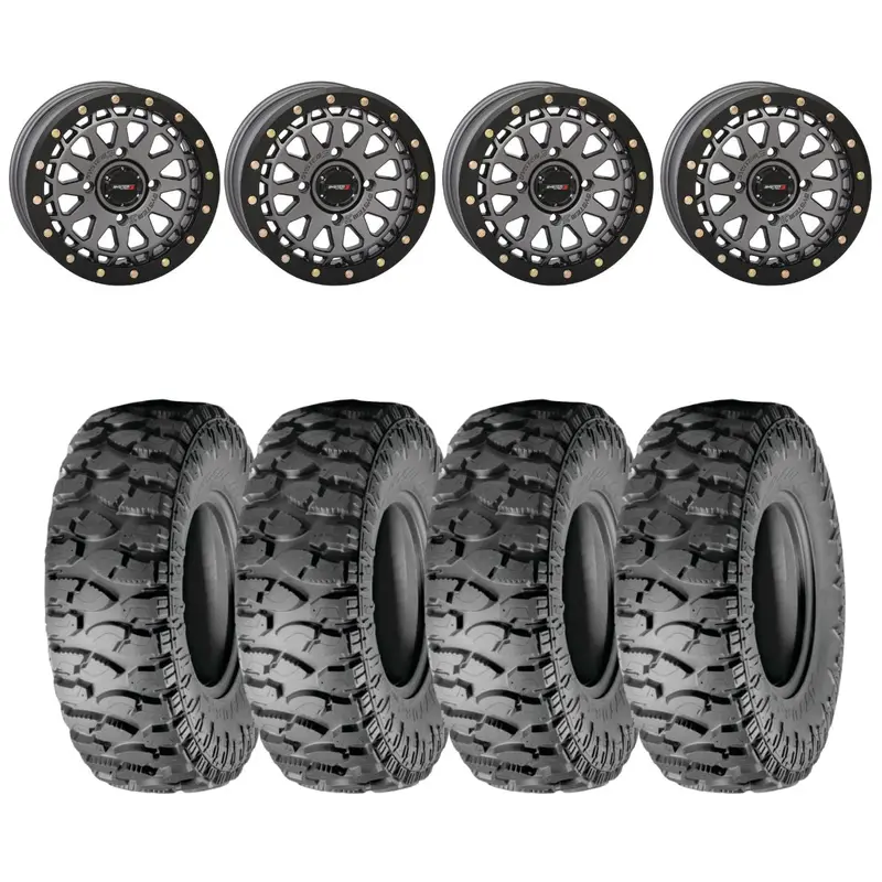 System 3 Gunmetal Grey Sb-6 Beadlocks & Atturo Trail Blade Boss Wheel & Tire Kit 1