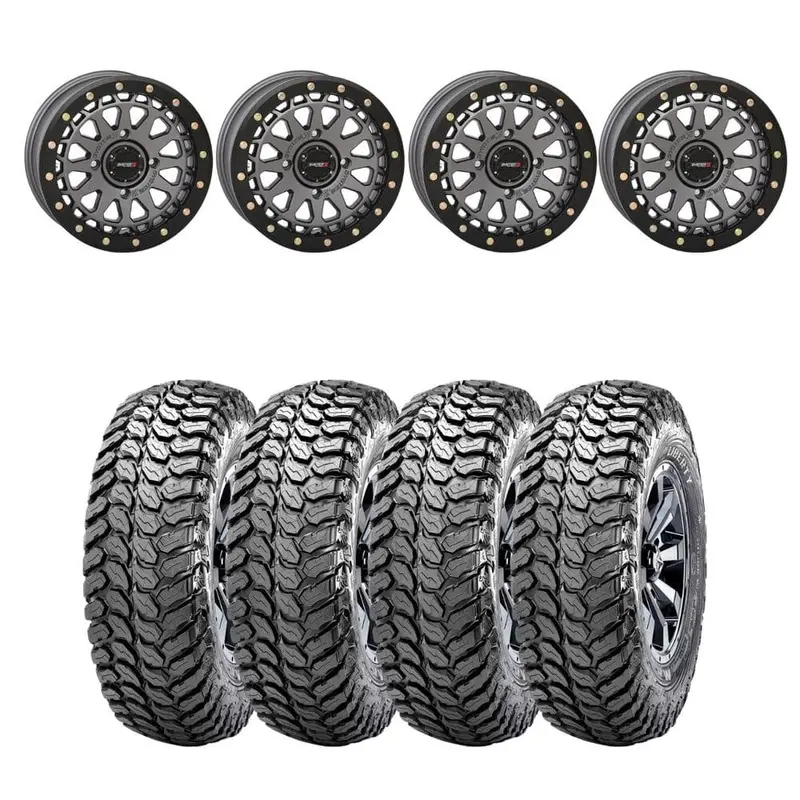 System 3 Gunmetal Grey Sb-6 Beadlocks & Maxxis Liberty Performance Off Road Wheel & Tire Kit 1