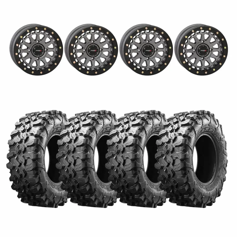 System 3 Gunmetal Grey Sb-6 Beadlocks & Maxxis Radial Carnivore Wheel & Tire Kit 1